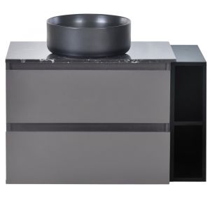 Meuble sous-vasque avec vasque ronde et plan en pierre noire