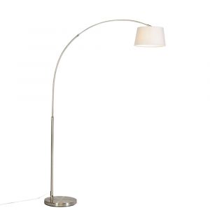 Lampe arc moderne acier abat-jour tissu blanc
