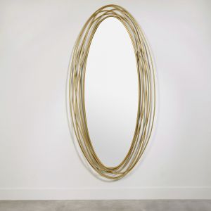 Grand miroir ovale en fer forg&eacute; dor&eacute; 72x150