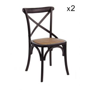 Lot de 2 chaises en orme noir et rotin naturel