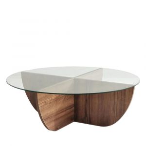 Table basse ronde en verre trempé et bois ø90cm - Bois foncé
