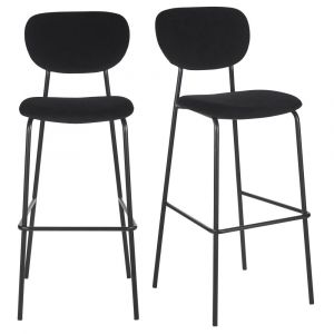 Lot de 2 chaises de bar professionnelles en velours noir  et acier noir