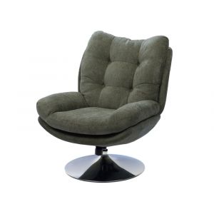 Fauteuil pivotant en tissu vert avec pied en m&eacute;tal chrom&eacute;