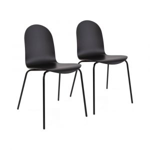 Lot de 2 chaises dossier h&ecirc;tre teint&eacute; noir pi&egrave;tement m&eacute;tal noir