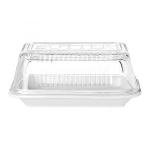 Beurrier en verre et céramique blanche