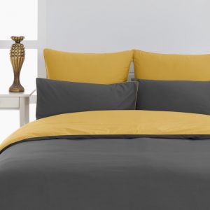 Housse de couette bicolore en percale Anthracite/Safran 200x200 cm