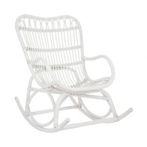 Fauteuil &agrave; bascule rotin CHARMER rotin blanc 66x110x93cm