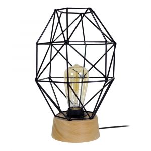 Lampe &agrave; poser bois H32cm &eacute;cru;Abat-jour: noir