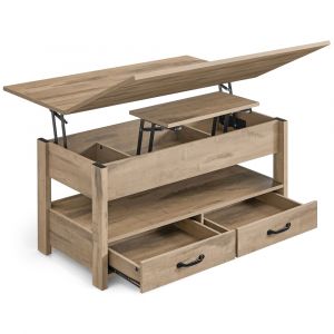 Table basse relevable v&eacute;rin &agrave; gaz 2 tiroirs et 3 compartiments marron