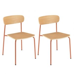 Lot de 2 chaises &laquo; &eacute;colier &raquo; en bois de fr&ecirc;ne et acier terracotta