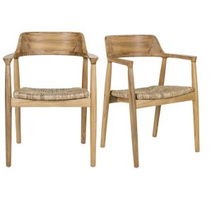 Fauteuil de table en bois massif et feuille de bananier (x2)