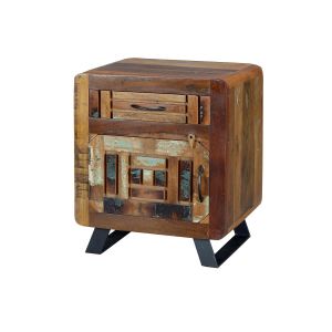 Table de chevet en bois de manguier noyer vieilli et gris