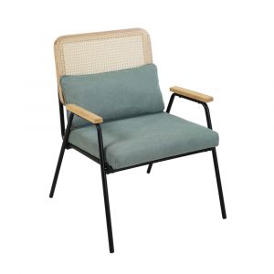 Fauteuil relax en acier, rotin synth&eacute;tique et tissu vert