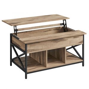 Table basse avec plateau relevable effet bois marron ch&ecirc;ne