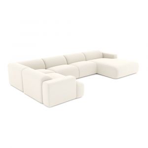Canap&eacute; panoramique 7 places angle droit en bouclette XXL cr&egrave;me