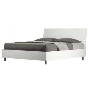 Lit sans sommier 160x190 t&ecirc;te de lit inclin&eacute;e effet bois fr&ecirc;ne blanc