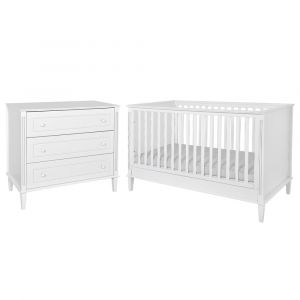 Chambre bébé : Duo - Lit évolutif 70x140 commode 3 tiroirs blanc