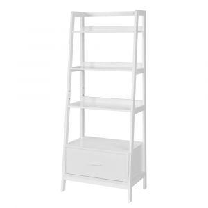 &Eacute;tag&egrave;re style &eacute;chelle de 4 niveaux et 1 tiroir effet bois blanc