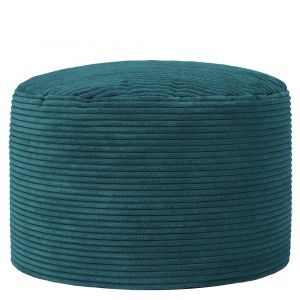 Pouf repose-pieds round velours c&ocirc;tel&eacute; bleu canard