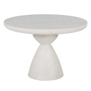 Table de jardin ronde en béton imitation travertin et métal blanc 4 personnes D110