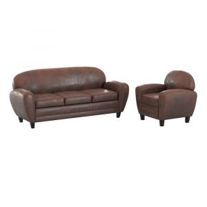 Ensemble canap&eacute; et fauteuil marron vieilli 4 places