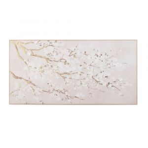 Toile imprim&eacute;e et peinte beige et dor&eacute;e 132x67