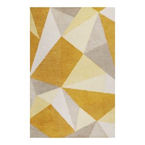 Tapis graphique &agrave; poil ras tons de jaune orang&eacute; et gris 70x140