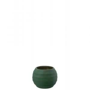 Photophore irr&eacute;gulier ray&eacute; en verre vert 12x12x9cm