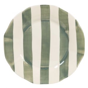 Assiette plate en faïence blanche et verte