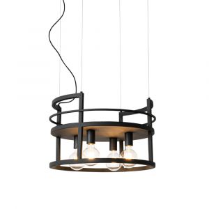 Lampe suspendue noire cr&eacute;maill&egrave;re ronde 4 lumi&egrave;res