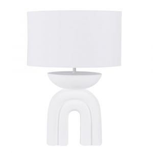 Lampe arche en c&eacute;ramique blanche et abat-jour blanc