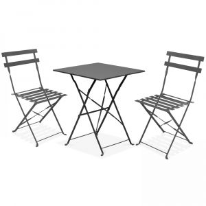 Table bistrot de jardin et 2 chaises pliantes gris