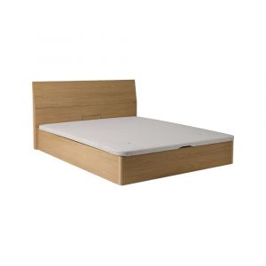 Lit coffre avec t&ecirc;te de lit effet bois clair 140 x 200 cm