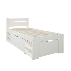 Lit multi-rangements en pin blanc 90x200