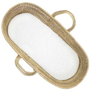 Drap housse couffin b&eacute;b&eacute; gaze de coton blanc &agrave; pois or 70x30 cm