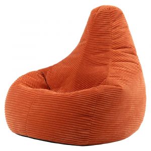 Pouf poire &agrave; dossier inclin&eacute; velours c&ocirc;tel&eacute; orange terracotta