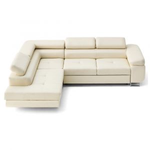 Canap&eacute; d'angle gauche convertible 5 places en simili beige