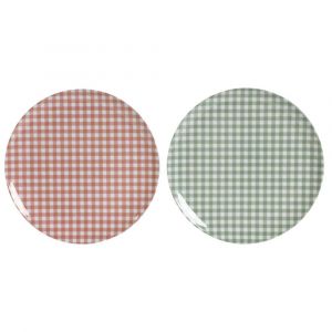 Set de 2 assiettes en m&eacute;lamine vichy vert et rouge 20x20x1cm
