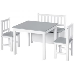 Ensemble de table et chaises enfant de 4 pi&egrave;ces blanc gris