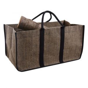Sac &agrave; b&ucirc;ches chevrons en toile de jute plastifi&eacute;e marron