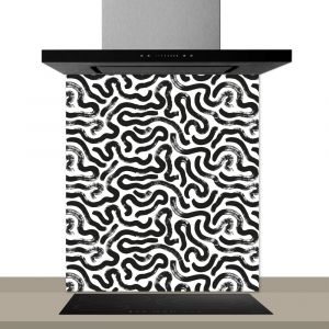 Fond de hotte d&eacute;corative, virgules noir et blanc 60x70  cm