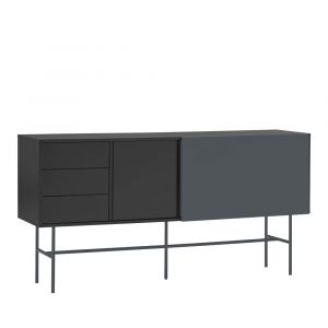 Buffet avec porte coulissante en bois L180 cm - Gris et noir