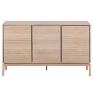 Buffet bas de salle &agrave; manger en ch&ecirc;ne blanchi 3 portes L135