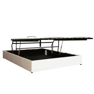 Lit coffre ouverture parall&egrave;le simili cuir blanc 180x200 cm