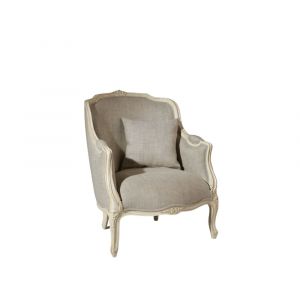 Fauteuil berg&egrave;re en bois massif et lin premium blanc