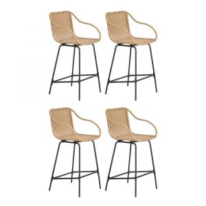 Lot de chaises d'ilot et bar  en m&eacute;tal et assise en rotin 65cm