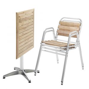 Table de jardin pliante et 2 chaises en aluminium et bois