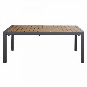 Table de jardin extensible en composite imitation bois et aluminium gris anthracite 8/12 personnes L180/240