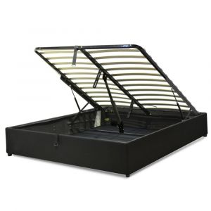 Lit coffre &eacute;lectrique simili cuir noir avec t&eacute;l&eacute;commande 180x200 cm