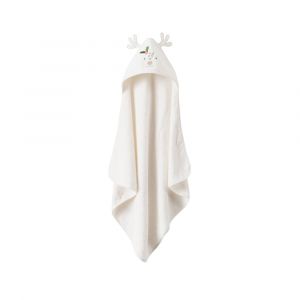 Cape de bain coton enfant bouclette brodé beige 80 x 80 cm